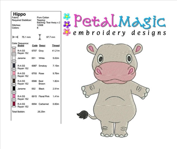 Machine Embroidery Design-Filled Design-Animal Angel-Hippo