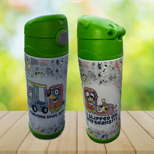 Blue Dog Water Bottle Kids Thermos 12oz Funny Rita I slipped on my beans.  Grannies