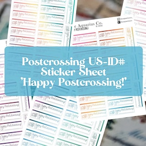 Happy Postcrossing ID sticker, snailmail happymail postcard envelope decor sticker sheet