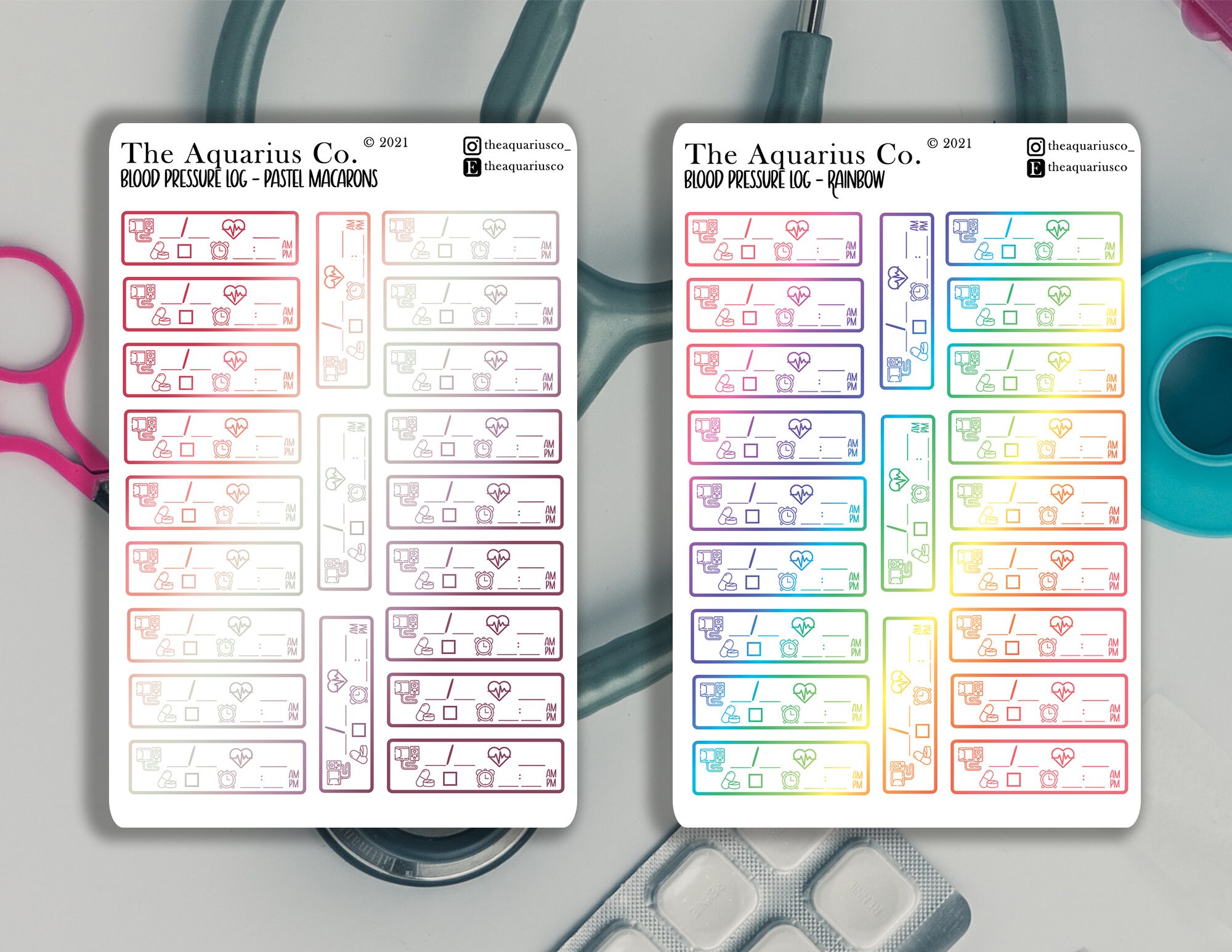 Blood Pressure Log Planner Stickers, Cute Colorful Functional Medical ...