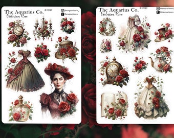 Autocollants pour bullet journal HappyPlanner sur le thème de la rose victorienne, feuille d'autocollants décoratifs roses