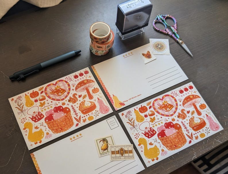 Illustrative Autumn Postcard: