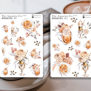 Watercolor Latte bullet journal stickers, cute coffee happy planner erin condren bujo decor sticker sheet