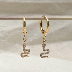 Gold Snake Huggie Earrings: Dainty Cubic Zirconia Charm