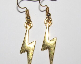 Nickel Free Earrings Black and Gold Foil Lightning Bolt Earrings Statement Earrings Abstract Earrings Handmade Earrings