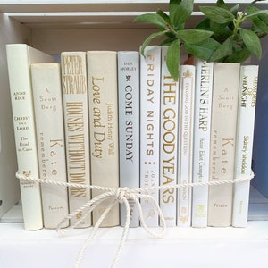 Decorative White Books Neutral Earth Tone Book shelf decor bundle of White, Beige, Cream, Ivory, Gold Foil, Off White Neutral Books Stack