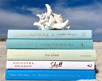 Decorative Book Bundle: Neutral Coastal Decor, Real Hardcover Books