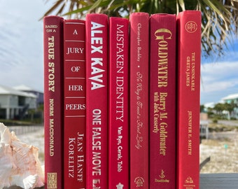Decorative Books Shelf Decor Bundle of Red, Ruby, Cherry Red Neutral Books Stack books by color