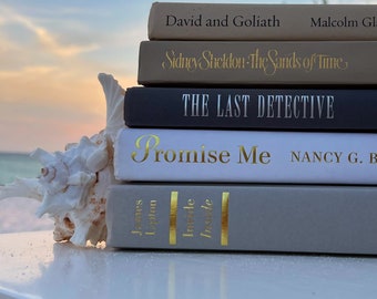 Neutral Tone Book Stack: Decorative Shelf Decor Bundle