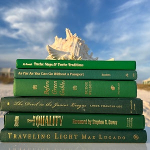 Green Decorative Book Stack: Coastal Home Decor