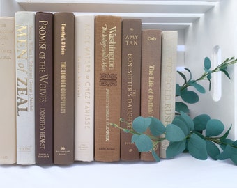 Neutral Decorative Book Stack: Beige, Brown & White Books with Gold Foil