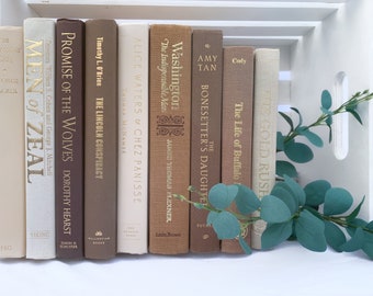 Decorative Books Stack Bundle of White, Beige, Cream, Tan, Brown, Gold Foil, Off White Neutral Books Stack books by color