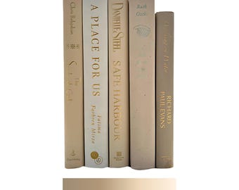 Neutral Decorative Book Set: Beige, Taupe, Cream, Gold Foil - Coastal Decor