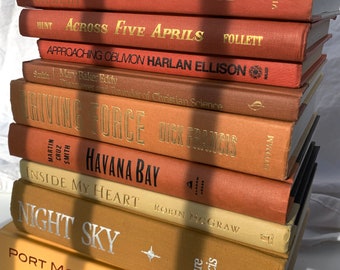 Decorative Yellow and Orange Book shelf decor bundle of Books Stack books by color