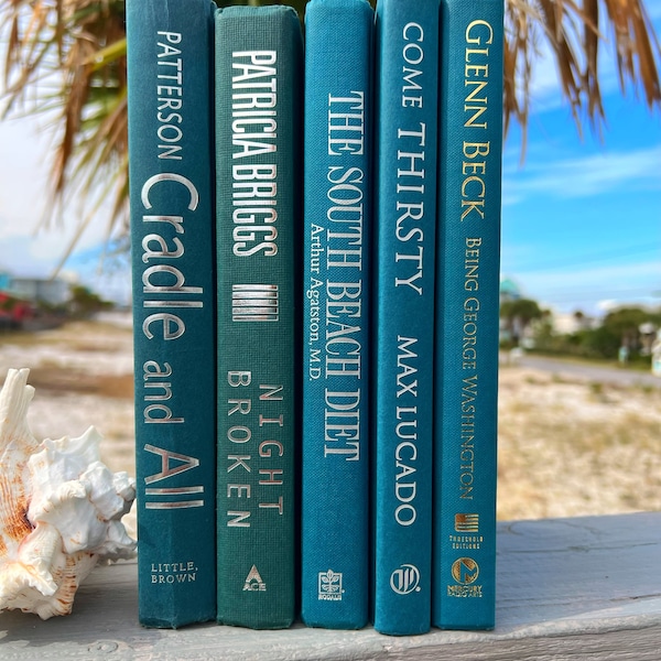 Decorative real hard cover books - Teal Blue Seaglass | Blue Turquoise | Airbnb Real estate Staging Books shelf decor books