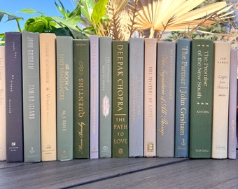 Custom Decorative Book Set: Sage Olive Earth Tone Bookshelf Decor