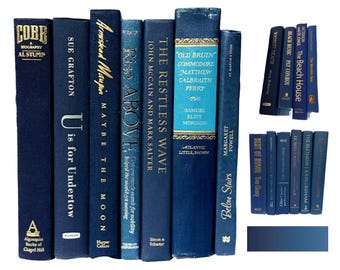 Pila de libros decorativos azul marino: Libros de tapa dura en colores neutros