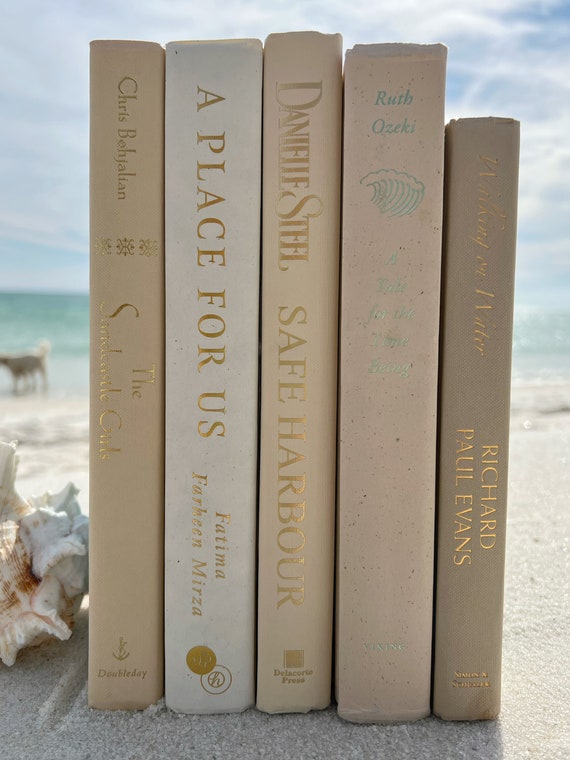 Neutral Decorative Book Set: Beige, Cream, Gold Foil - Coastal Decor