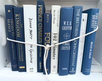 Libros de tapa dura en azul y blanco: Set de decoración para el hogar personalizado