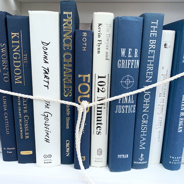 Bundle of Blue and White, Medium Blue, Light Blue, Pale Blue, White, Cool Neutral Book Decor Book stack by color