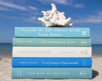 Decorative Book Bundle: Neutral Coastal Decor, Real Hardcover Books