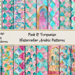 Aquarel roze en turquoise naadloze Arabische patronen