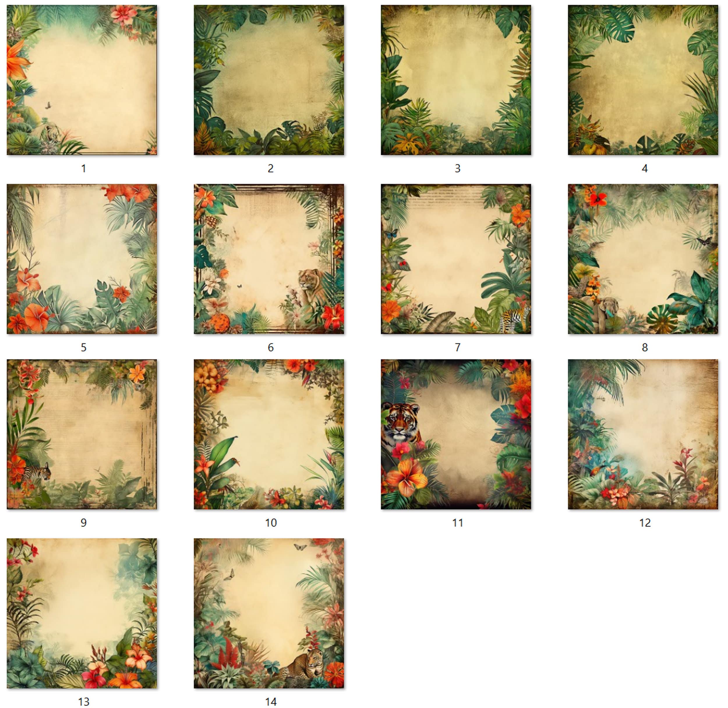 Vintage Tropical Jungle Borders Digital Papers - Etsy