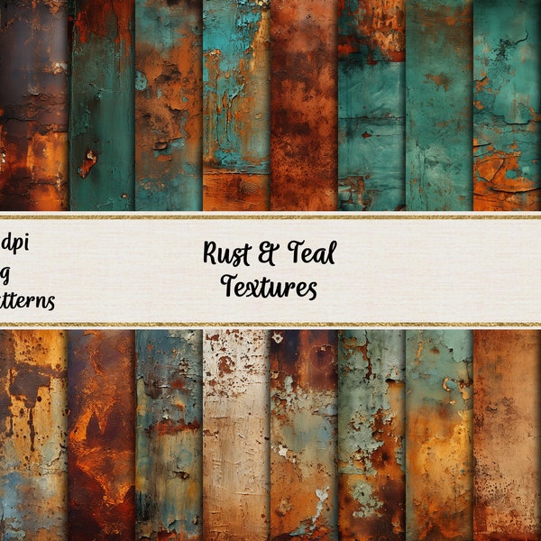 Rust and Teal Textures Digital Papers