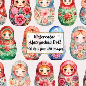 Aquarell Matroschka Puppen Clipart, druckbare russische Puppen Clip Art, kommerzielle Nutzung