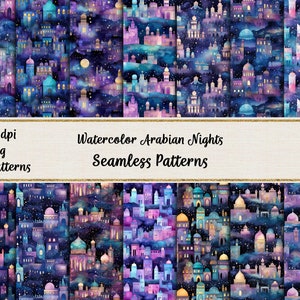Aquarel Arabian Nights naadloze patronen digitale papieren