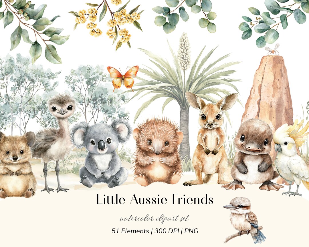 Little Aussie Friends Clipart, Watercolor Australia Kids Clipart ...