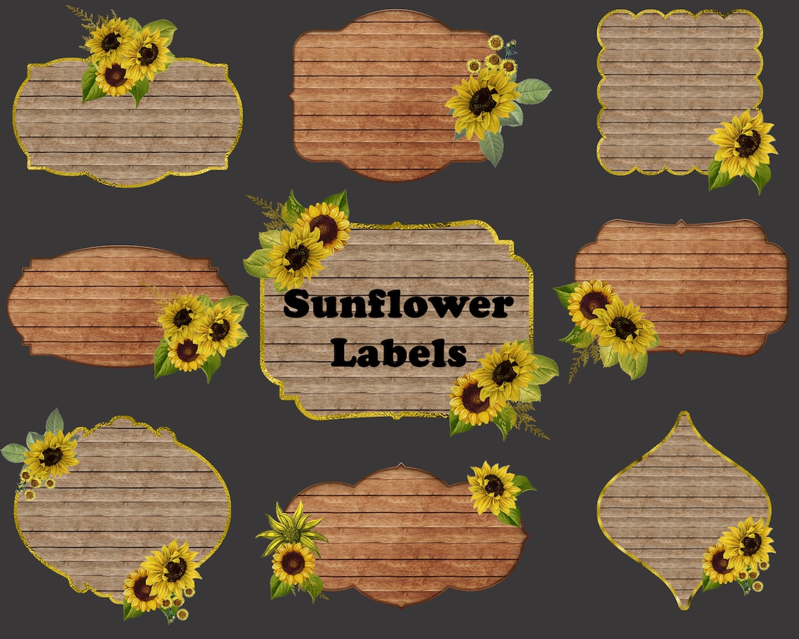 Sunflowers Labels Clip Art | Etsy