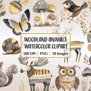 Aquarell Waldtiere Clipart, druckbare Herbsttiere Clip Art, kommerzielle Nutzung