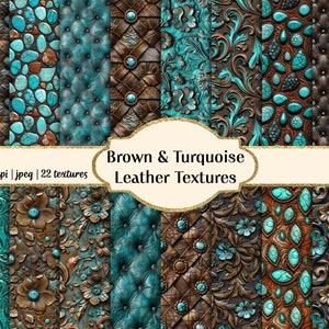 Carta digitale senza cuciture effetto pelle / Sfondi western turchesi e marroni / Texture 12x12" per scrapbooking, uso commerciale