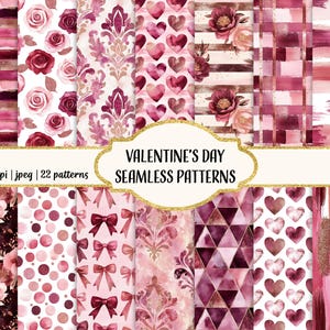 Acquerello rosa e bordeaux San Valentino, carta per scrapbooking stampabile, motivi senza soluzione di continuità, uso commerciale