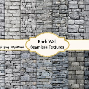 May include: A collection of 22 seamless brick wall textures in a variety of gray tones. The textures are 300 dpi and in JPEG format. Brick Wall Seamless Textures.