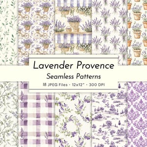 Lavender Provence – 18 Watercolor Seamless Patterns, French Countryside Digital Paper for Scrapbooking, Invitations & Fabric