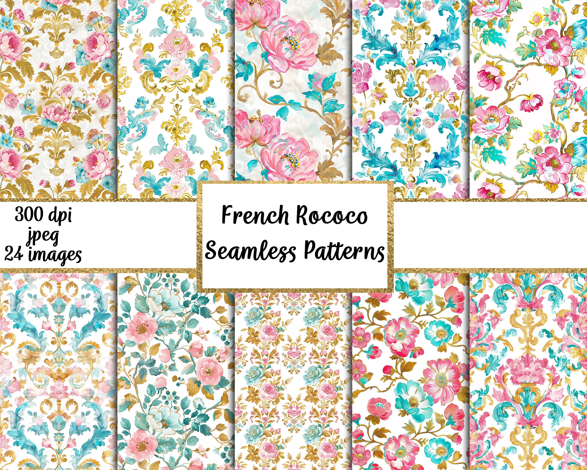 Watercolor French Rococo Seamless Patterns, Commercial Use - Etsy