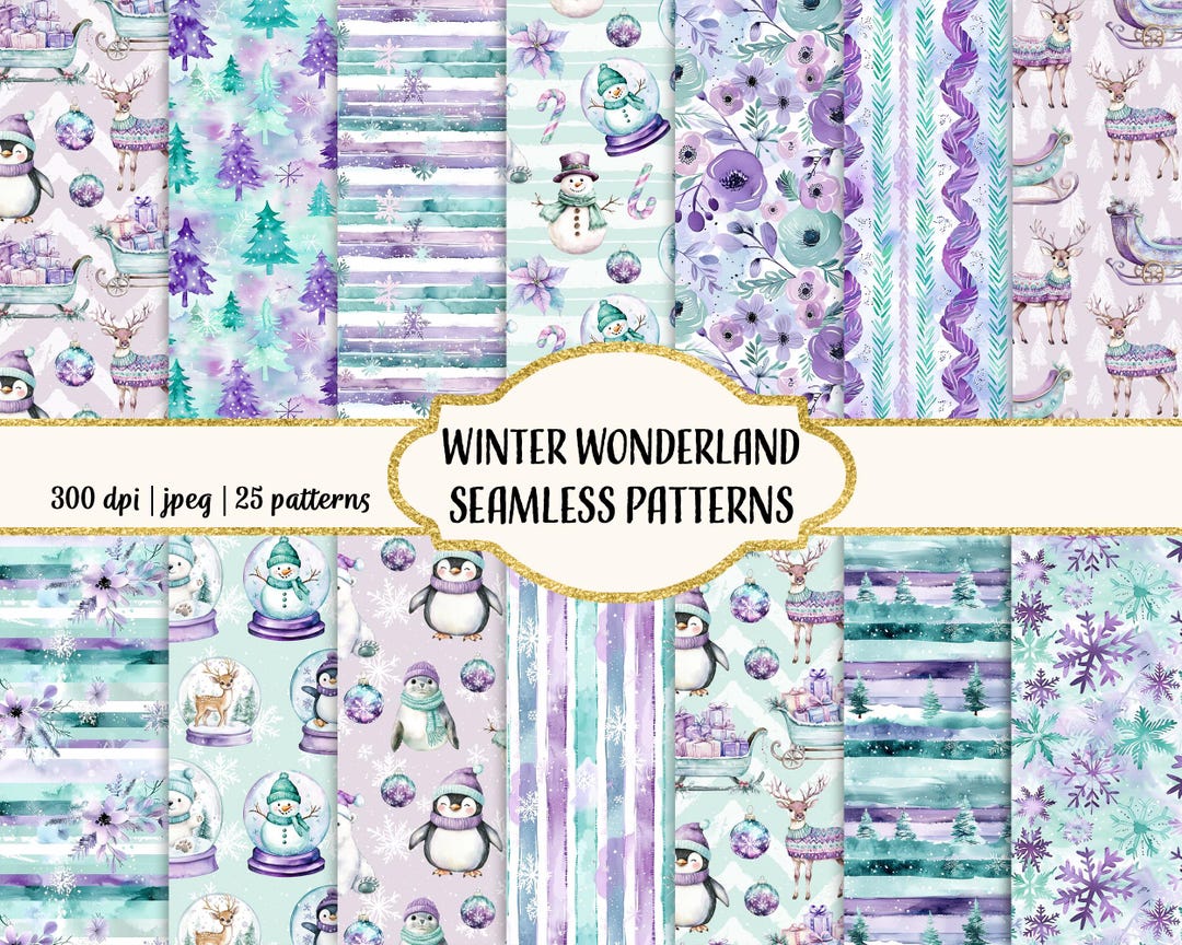 Watercolor Winter Wonderland Seamless Patterns: Scrapbook Paper ...