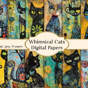 Carte digitali Whimsical Cats, pagine di diario stampabili, download istantaneo, uso commerciale