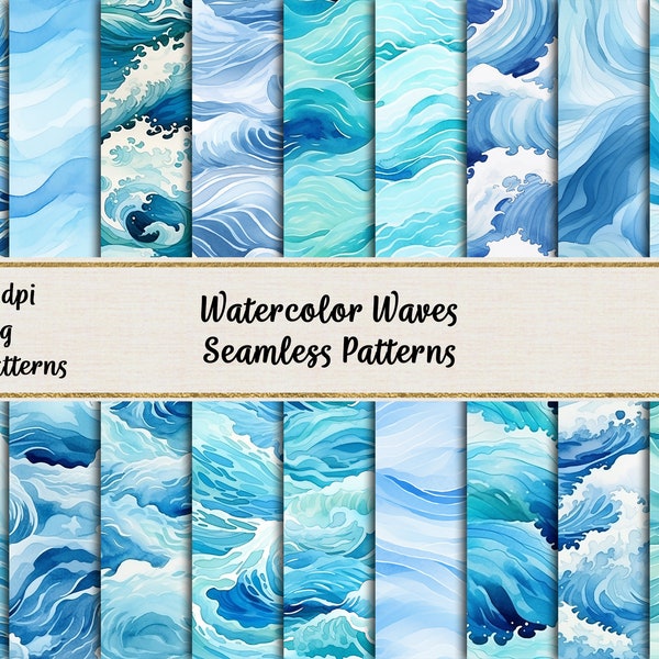 Watercolor Ocean Waves Seamless Patterns