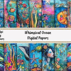 Whimsical Ocean Digital Papers, Printable Journal Pages, Instant Download, Commercial use