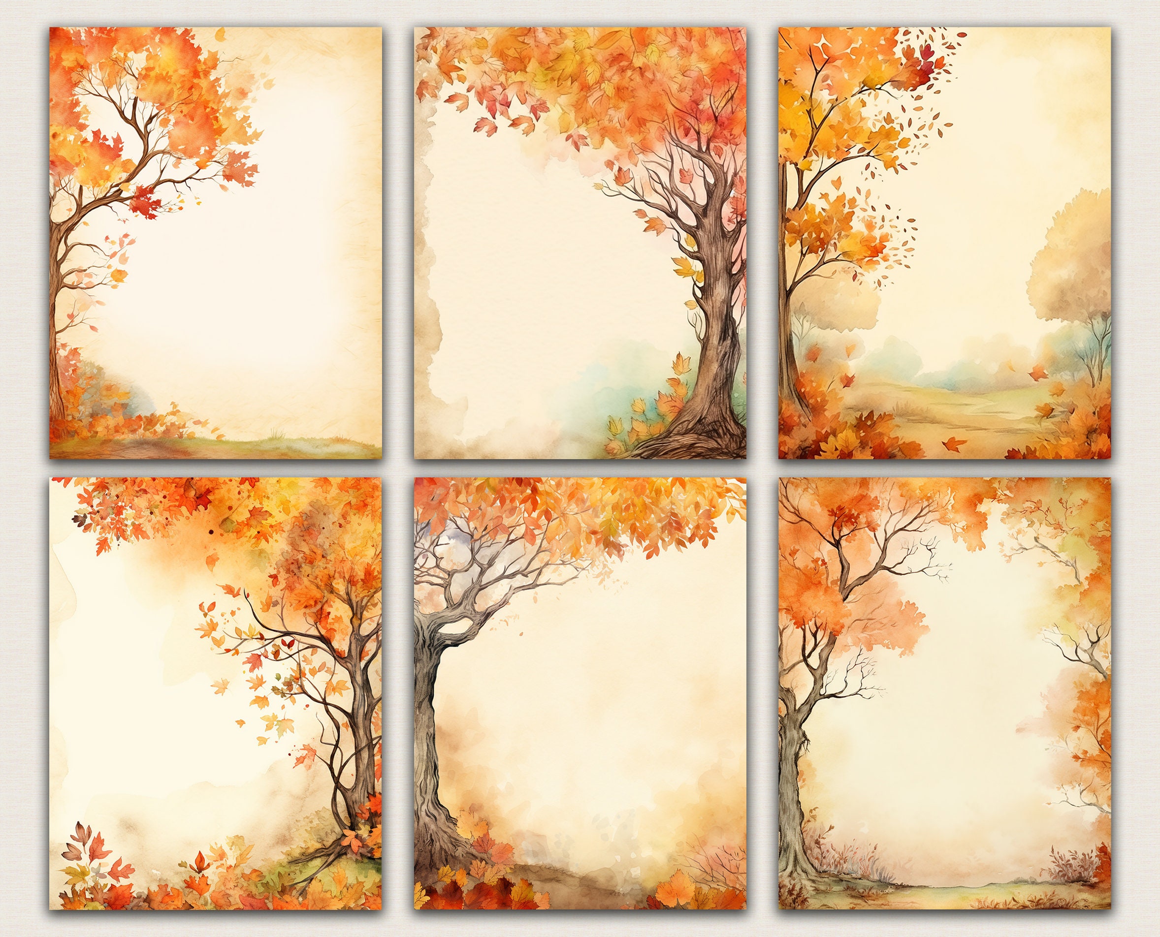 Tree Border Printable Watercolor Autumn Trees Borders, Printable Journal Pages, Commercial ...