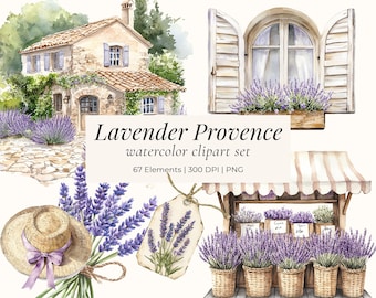 Lavender Provence Watercolor Clipart: French Countryside PNG Bundle
