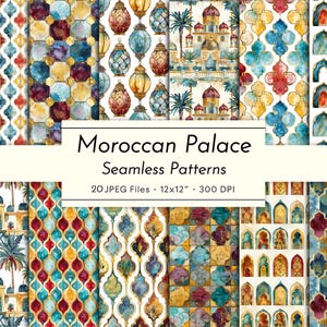 Aquarelle palais marocain, motifs arabes sans couture, papier de scrapbooking imprimable, usage commercial