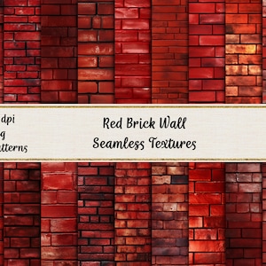May include: 18 seamless red brick wall textures, 300 dpi, jpeg format.  Red Brick Wall Seamless Textures.