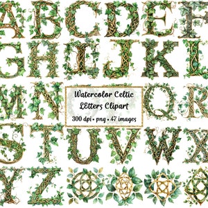 Clipart de lettres noeuds celtiques aquarelle, clipart alphabet celtique, usage Commercial