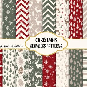 Christmas Digital Paper Pack: Red and Green Seamless Patterns (Instant Download)