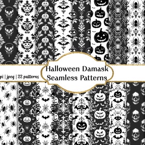 Zwart-wit Halloween damast naadloze patronen, commercieel gebruik