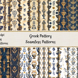 Modèles sans couture de poterie grecque antique or et bleu